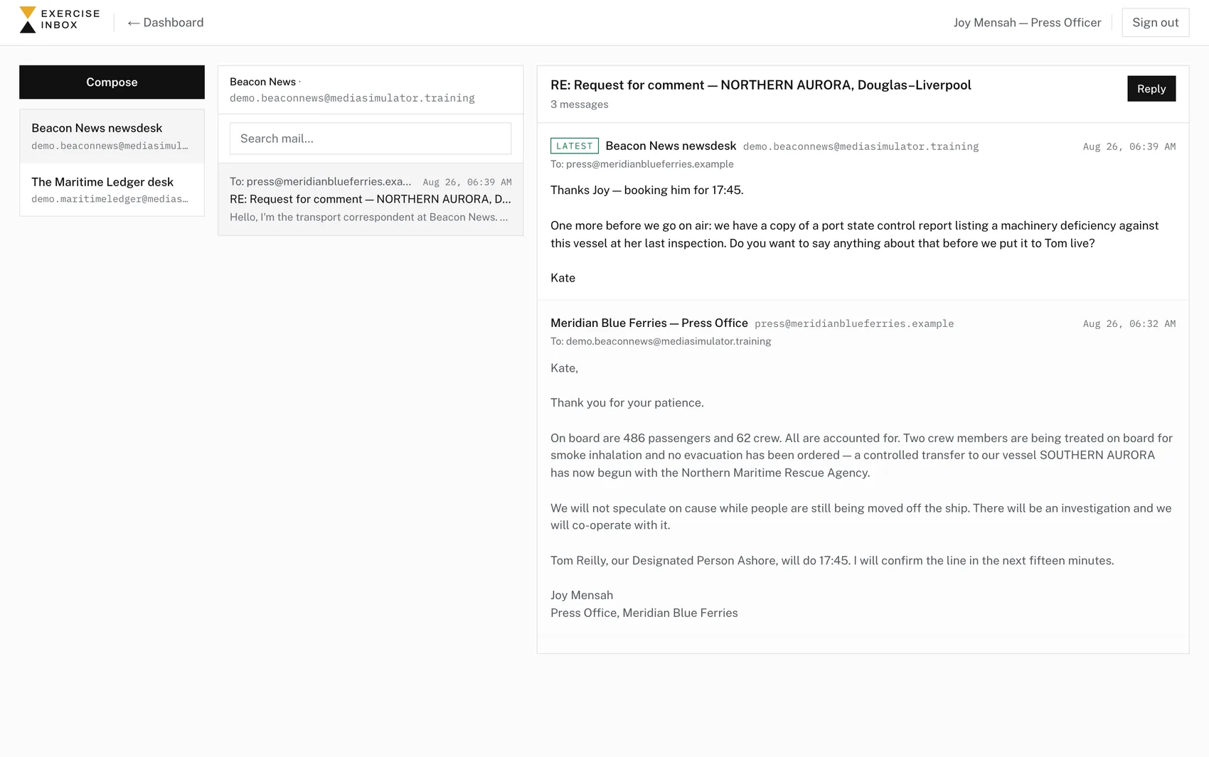 A reporter's email arrives in an inbox