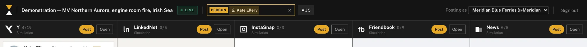 The feed header with the search box filtered to one person